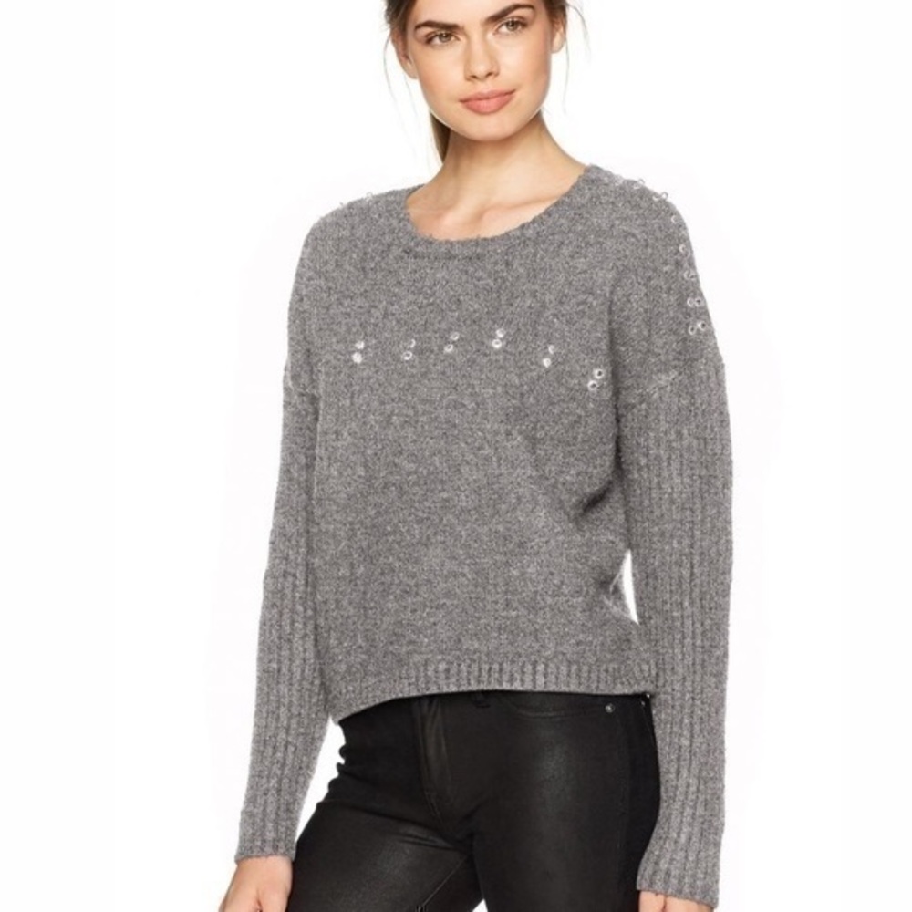 GUESS Women's Grommet Ring Ribbed Mix Sweater